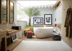 Design and interior with flowers in the bathroom