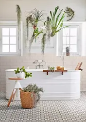 Design and interior with flowers in the bathroom