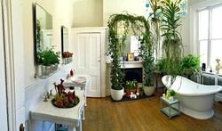 Design and interior with flowers in the bathroom