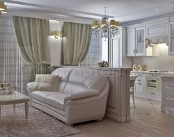 Design Of A Classic Kitchen Living Room In Light Colors