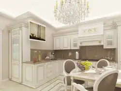 Design of a classic kitchen living room in light colors