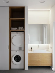 Built-in washing machine in the bathroom in the closet photo