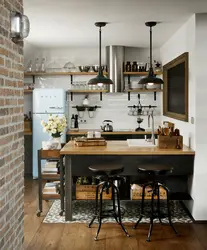Loft üslubunda kiçik bir mətbəxin daxili hissəsi