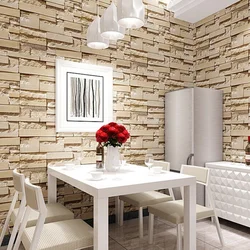 Wallpaper in the kitchen combined bricks photo