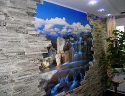 Wallpaper for the kitchen with decorative stone photo