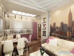 Kitchen Living Room 18 Sq M Square Design With Balcony