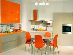 Kitchens in orange color combination with other colors photo