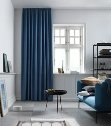 Curtains for blue wallpaper in the living room photo