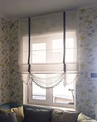 Roman Blinds In The Kitchen Interior With Tulle