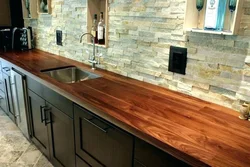 Wooden table in the kitchen interior