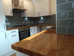 Wooden table in the kitchen interior