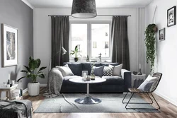 Light gray furniture in the living room interior