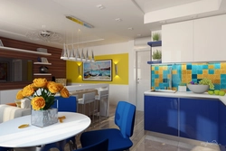 Blue kitchen living room interior photo