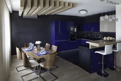 Blue kitchen living room interior photo
