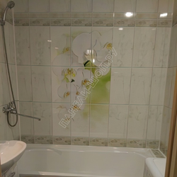 Bathtub with panels and tiles photo