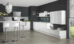 Kitchen With Gray Walls And White Furniture Photo