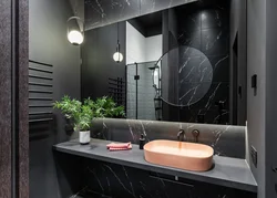 Bathroom interior black with wood