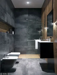 Bathroom interior black with wood