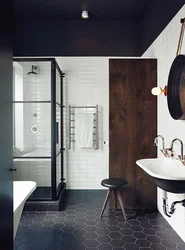 Bathroom interior black with wood
