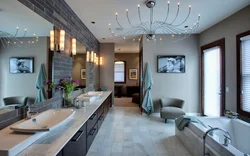 Chandelier in the bathroom design photo