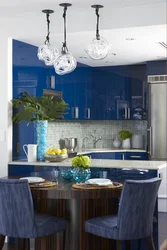Combination of gray and blue in the kitchen interior