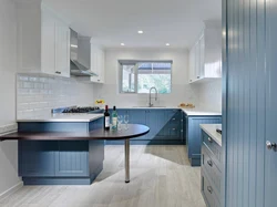 Combination of gray and blue in the kitchen interior