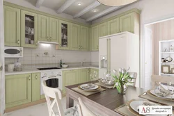 Kitchen interior with pistachio-colored furniture