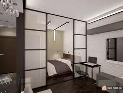 Room design with a partition in a one-room apartment photo