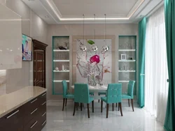Ранги turquoise пардаҳо дар акс ошхона