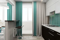 Ранги turquoise пардаҳо дар акс ошхона