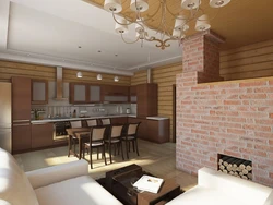 Living room kitchen interior with stove