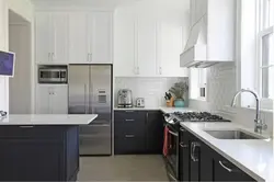 Photo Of A Gray Kitchen Combined With White