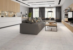 Floor design in the living room kitchen made of porcelain stoneware photo