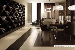 Floor design in the living room kitchen made of porcelain stoneware photo