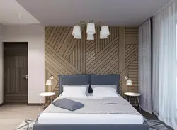 Bedroom design with slats on the wall