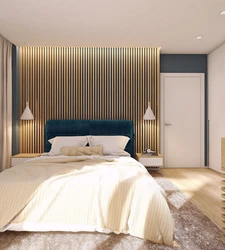 Bedroom design with slats on the wall