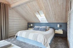 Bedroom design with lining on the ceiling