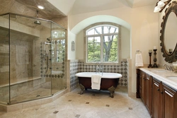 Bath with shower and window photo