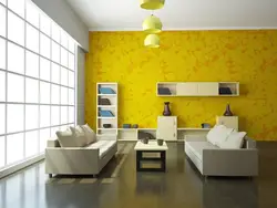 Sarı Divar Kağızı Ilə Qonaq Otağı Dizaynı
