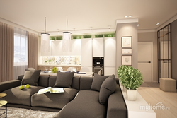 Kitchen living room interior in brown tones