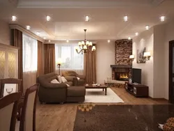 Kitchen Living Room Interior In Brown Tones