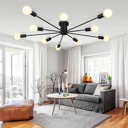 Black lamps in the living room interior