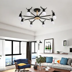 Black lamps in the living room interior