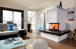 Corner Electric Fireplace In The Living Room Interior