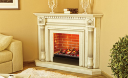 Corner electric fireplace in the living room interior