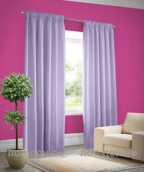 Interior of curtains in the bedroom with pink wallpaper