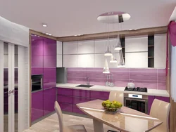 Lilac walls in the kitchen interior