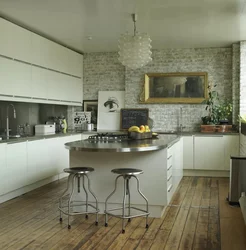 White Brick Wall Design In Kitchen