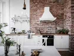 White brick wall design in kitchen