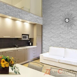 White brick wall design in kitchen